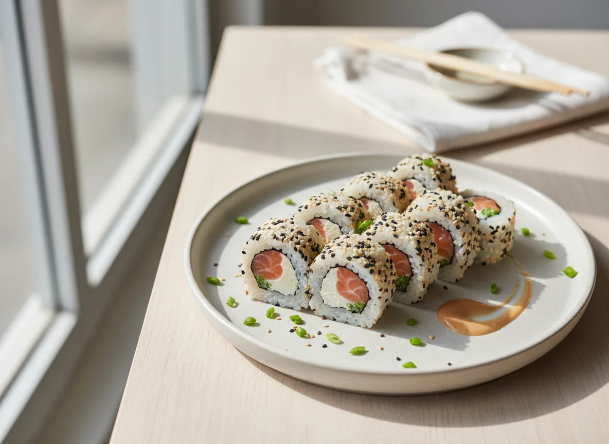 Uramaki de Salmão com Gergelim e Cebolinha photo