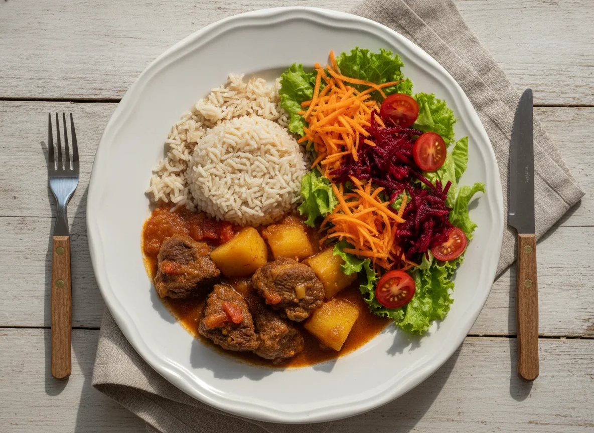 Vaca Atolada com Arroz e Salada Mista photo