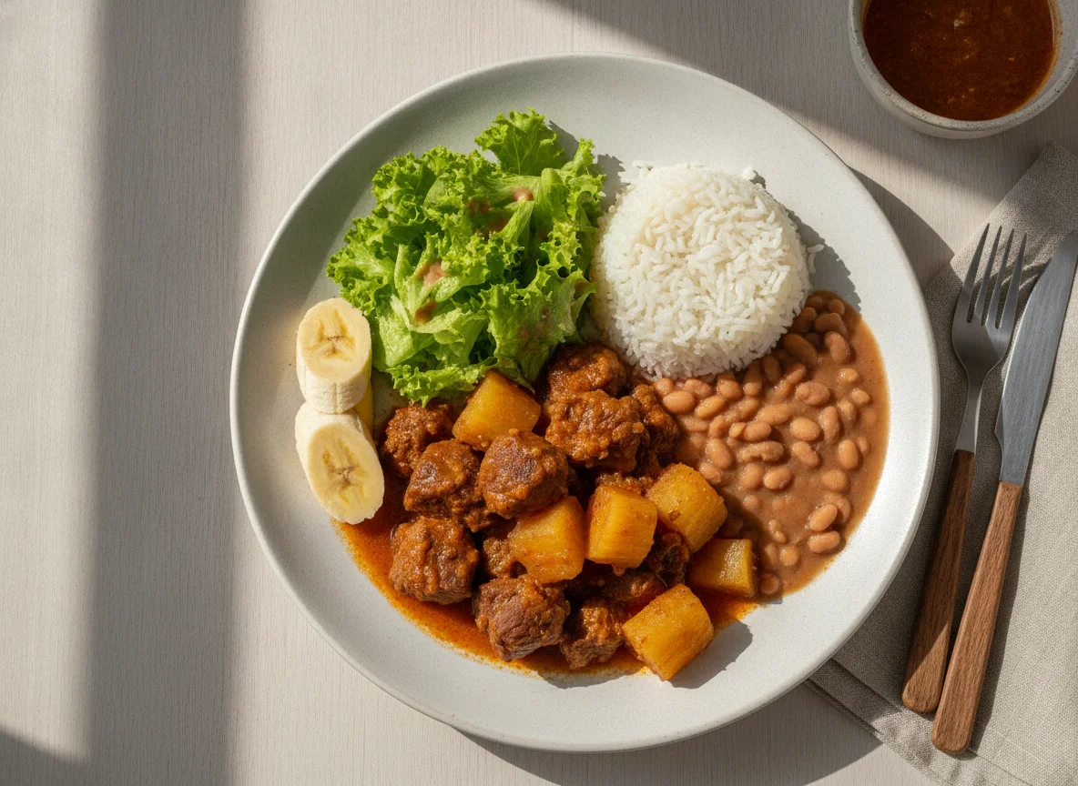 Vaca Atolada com Arroz, Feijão, Salada e Banana photo