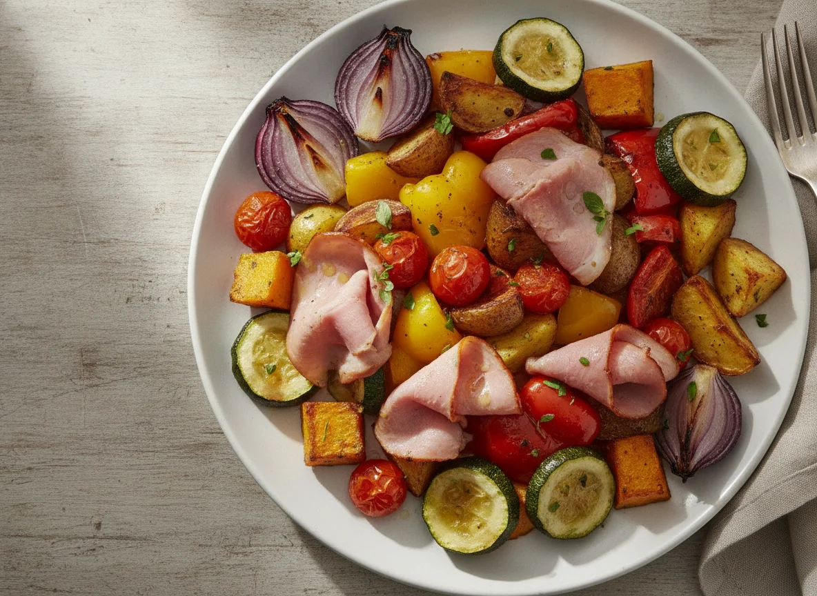 Vegetais assados com presunto photo