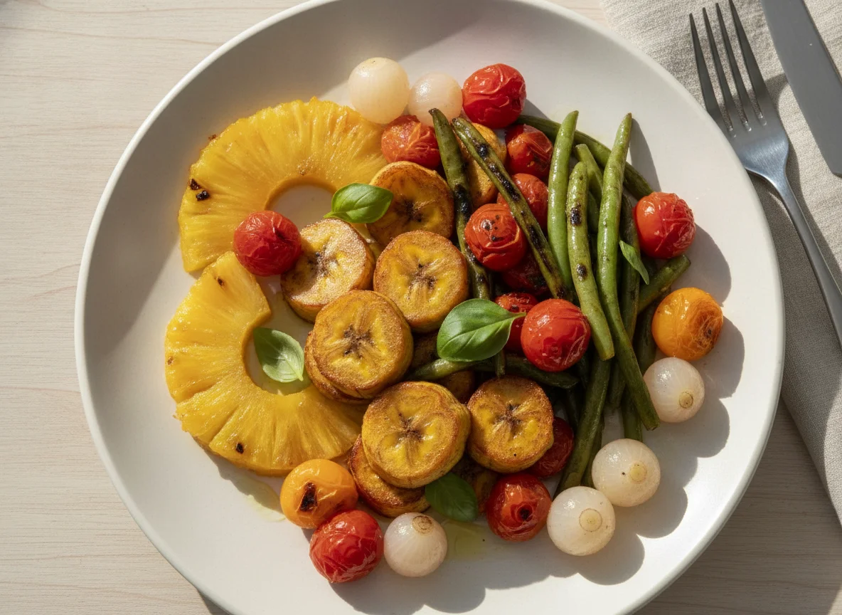 Vegetais grelhados com banana da terra photo