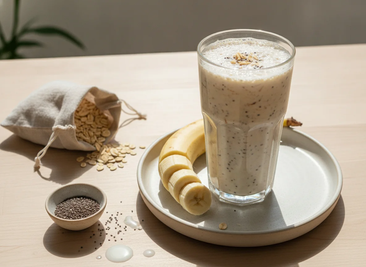 Vitamina de banana com aveia e chia photo