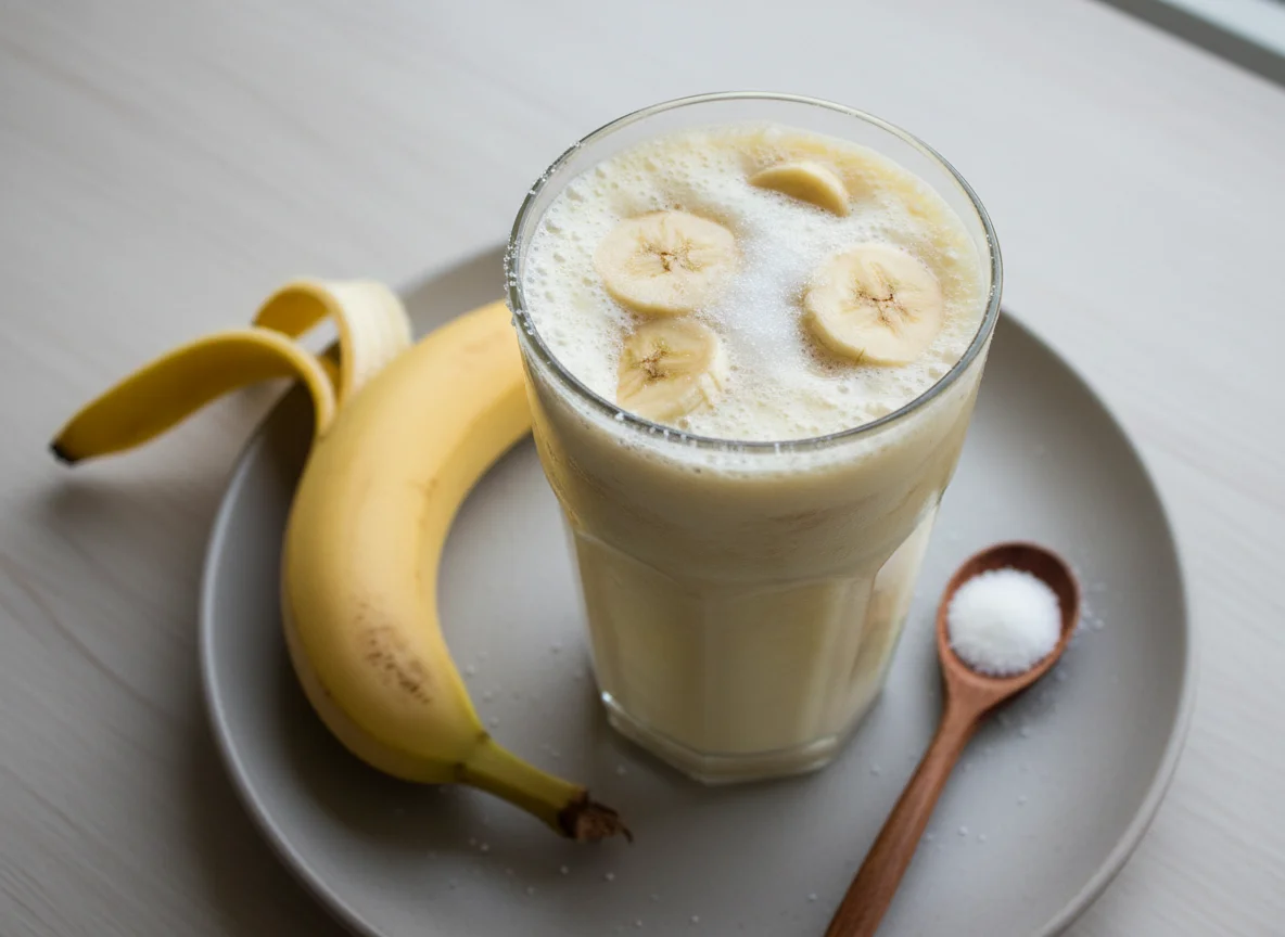 Vitamina de banana com leite semi desnatado e açúcar photo