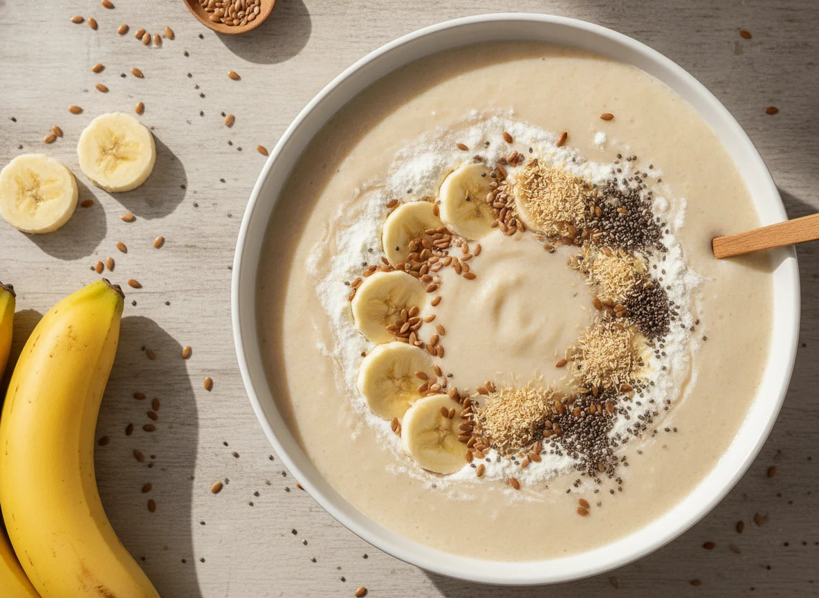 Vitamina de banana com whey e sementes photo
