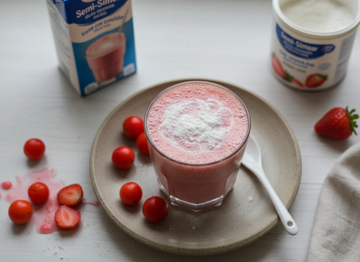 Vitamina de frutas com leite em pó photo