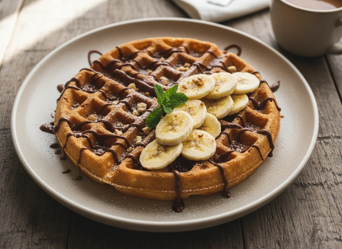 Waffle com creme de avelã e banana photo