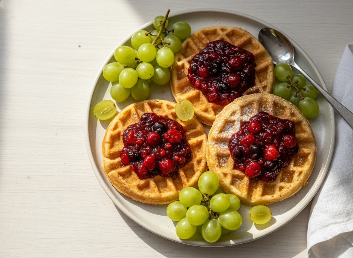 Waffles com geleia e uvas photo