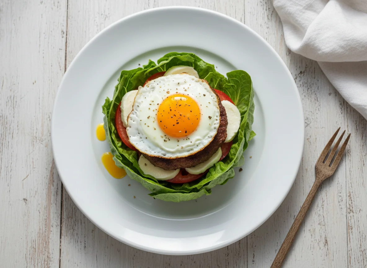 Wrap de alface com hambúrguer, queijo e ovo photo