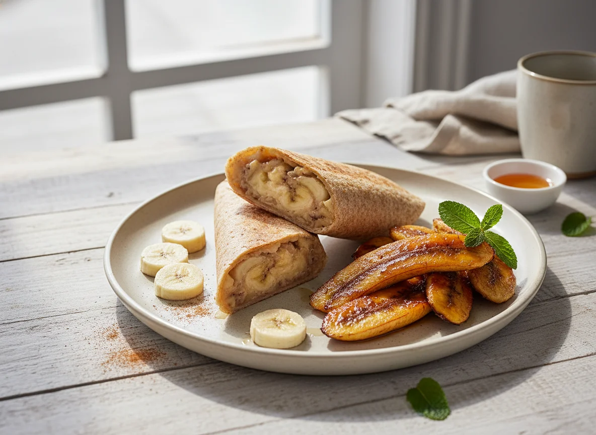 Wrap de banana e banana assada photo