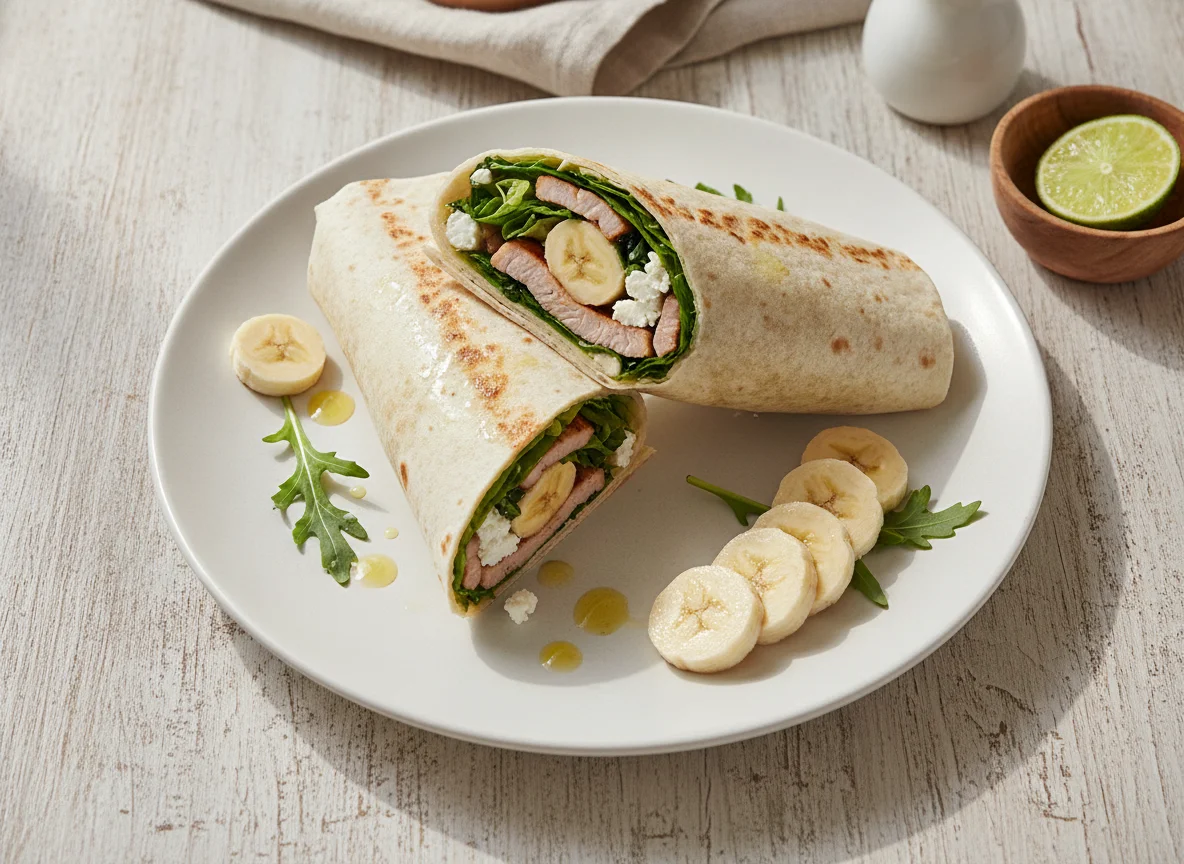 Wrap de carne com salada e banana photo