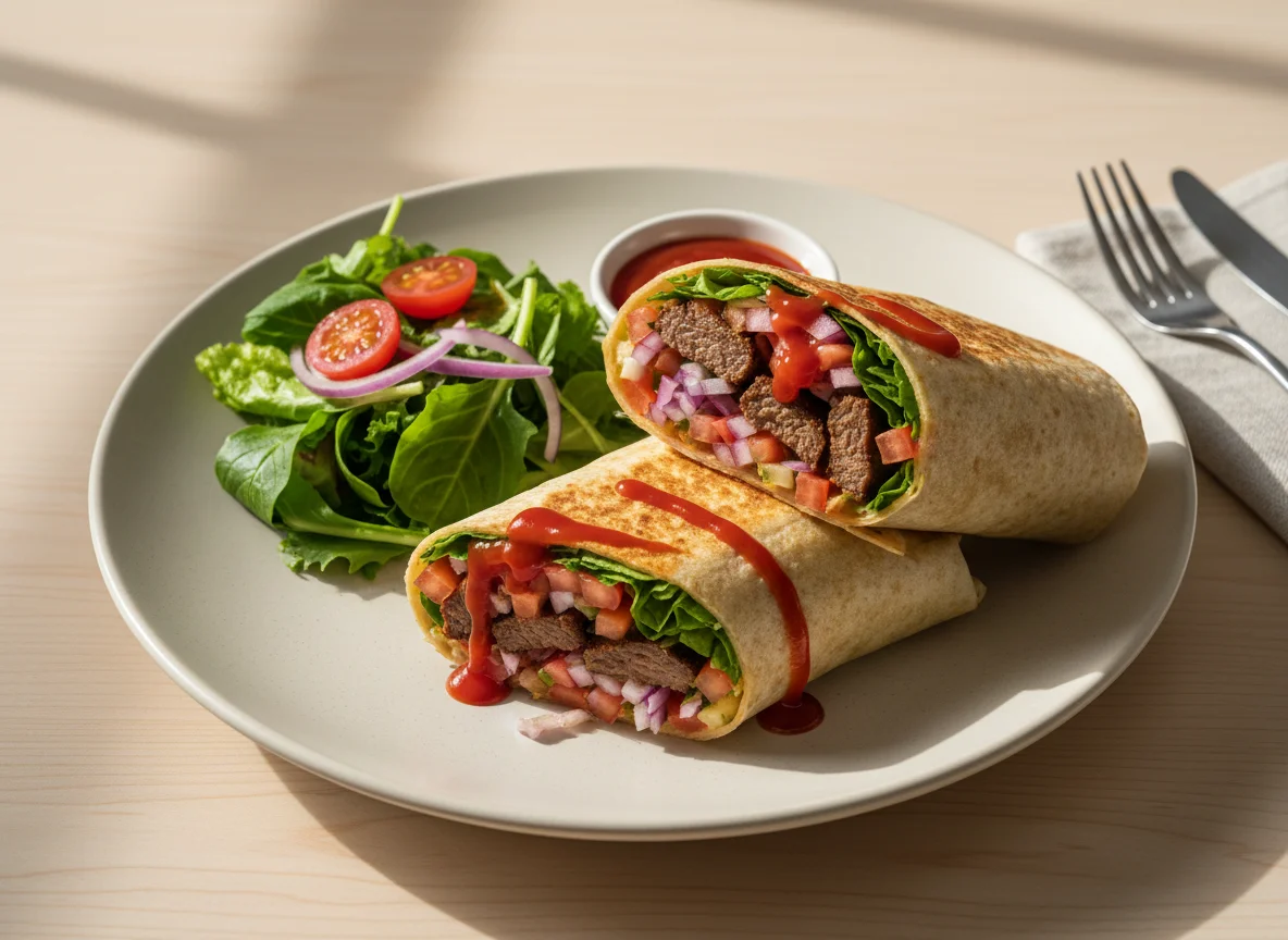 Wrap de carne com salada e molho photo