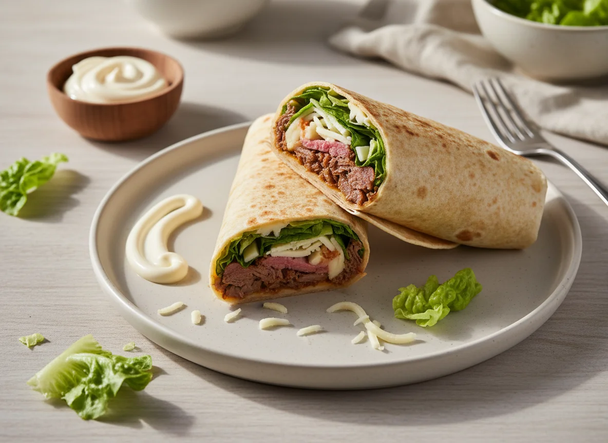 Wrap de carne e queijo com salada photo
