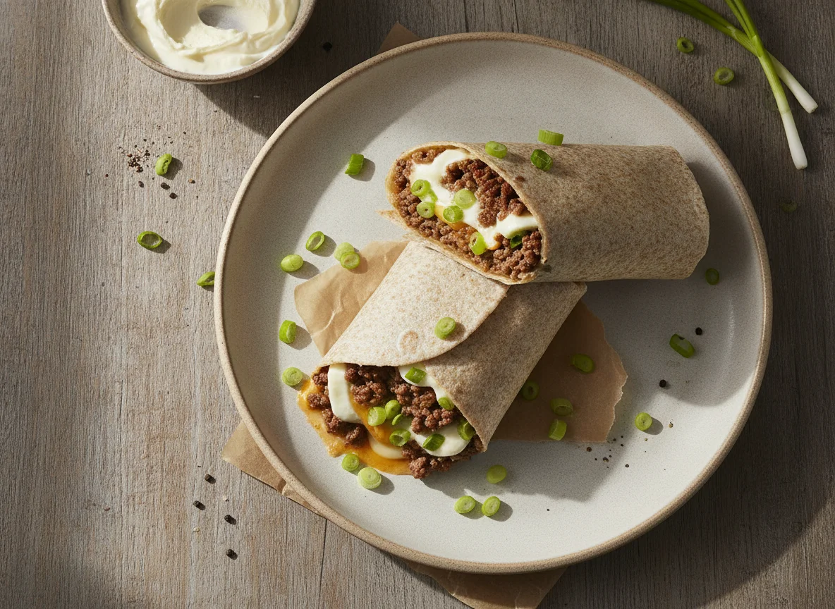 Wrap de Carne Moída com Queijo e Cebolinha photo