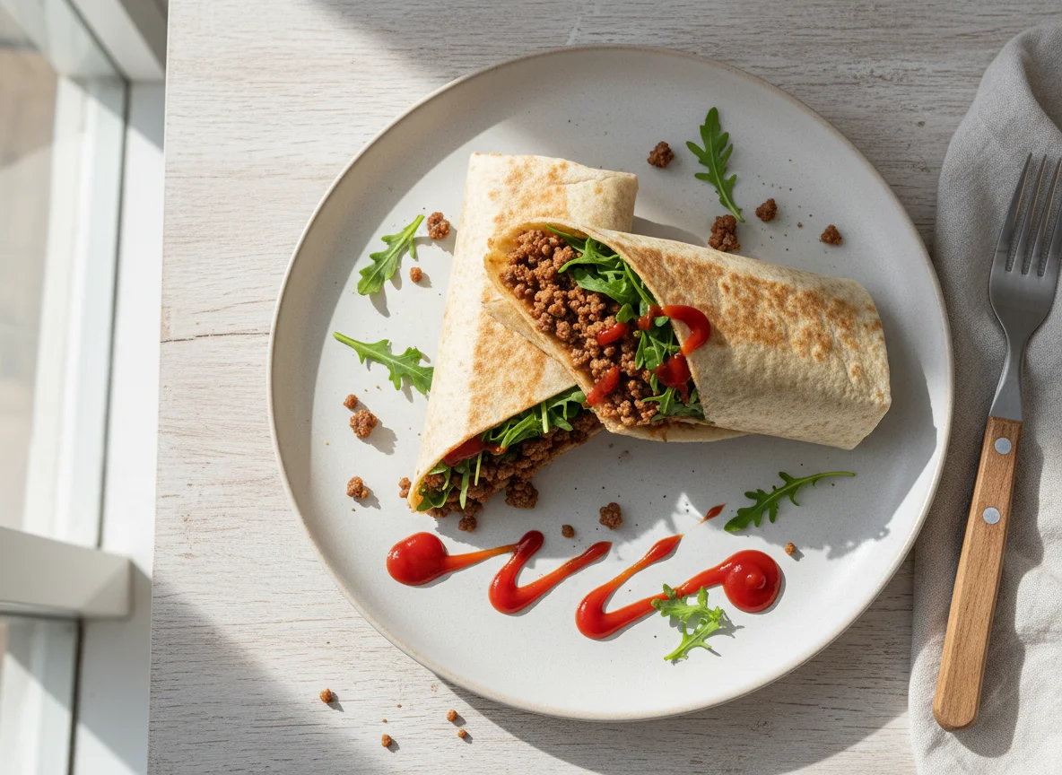 Wrap de carne moída com rúcula e ketchup photo