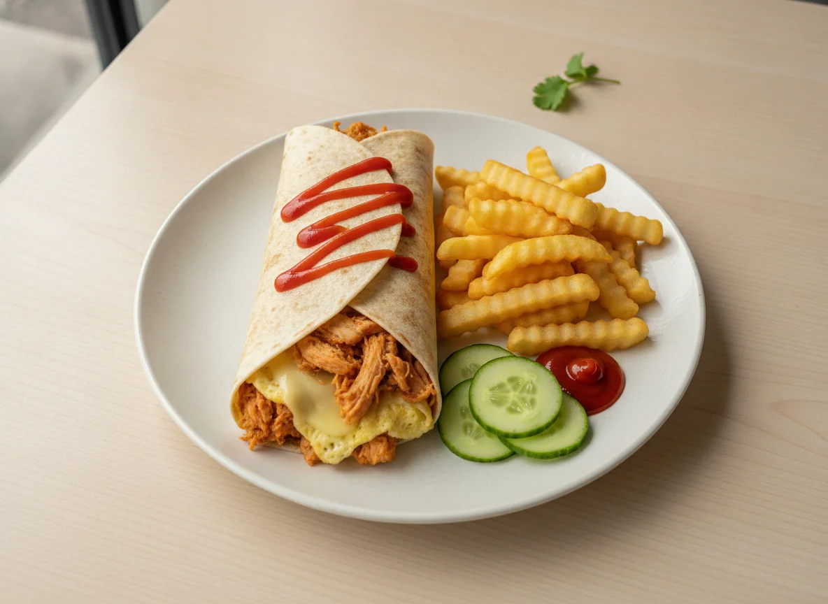 Wrap de frango com batata frita e pepino photo