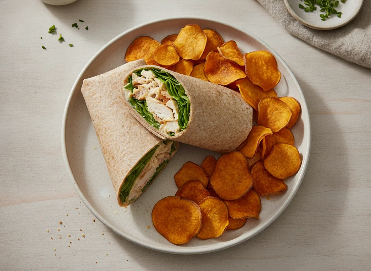 Wrap de Frango com Chips de Raízes photo