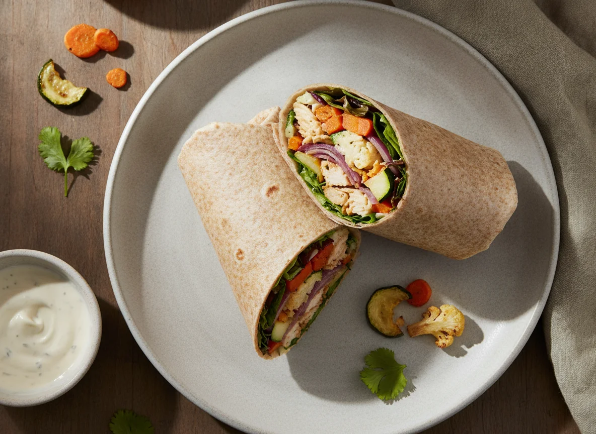 Wrap de frango com legumes assados e couve-flor photo