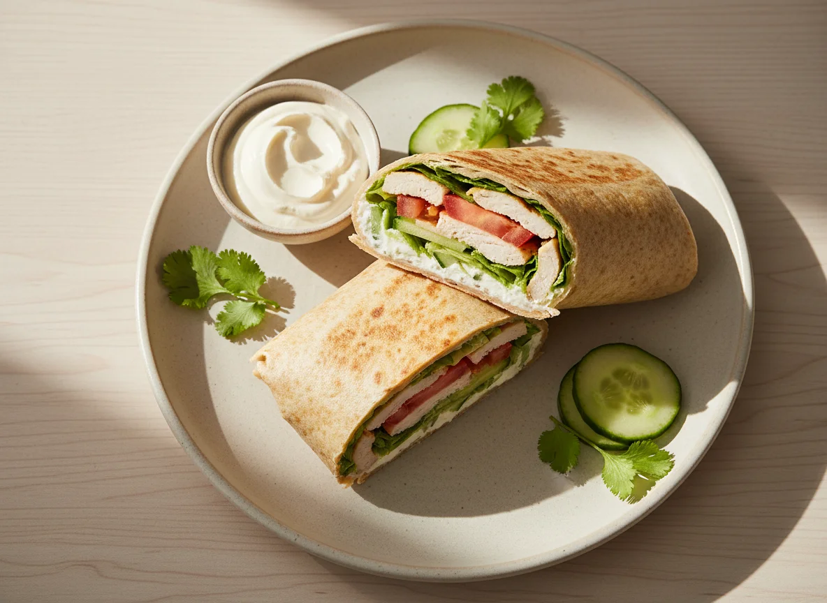 Wrap de frango com salada e cream cheese photo
