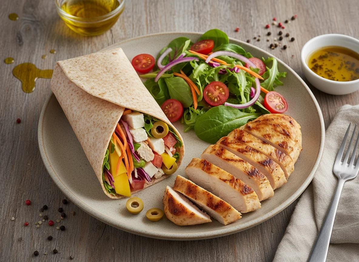Wrap de frango com salada e frango grelhado photo