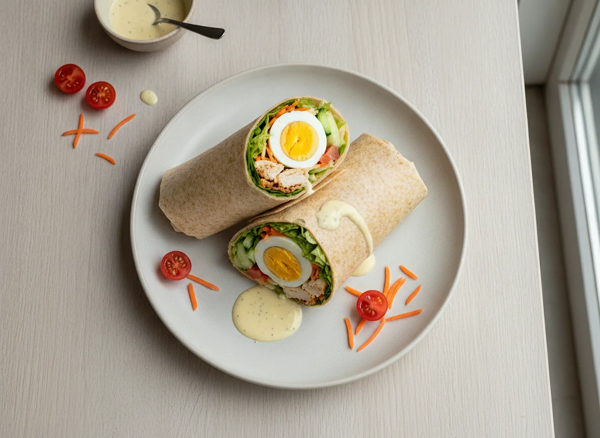 Wrap de frango com salada e ovo cozido photo