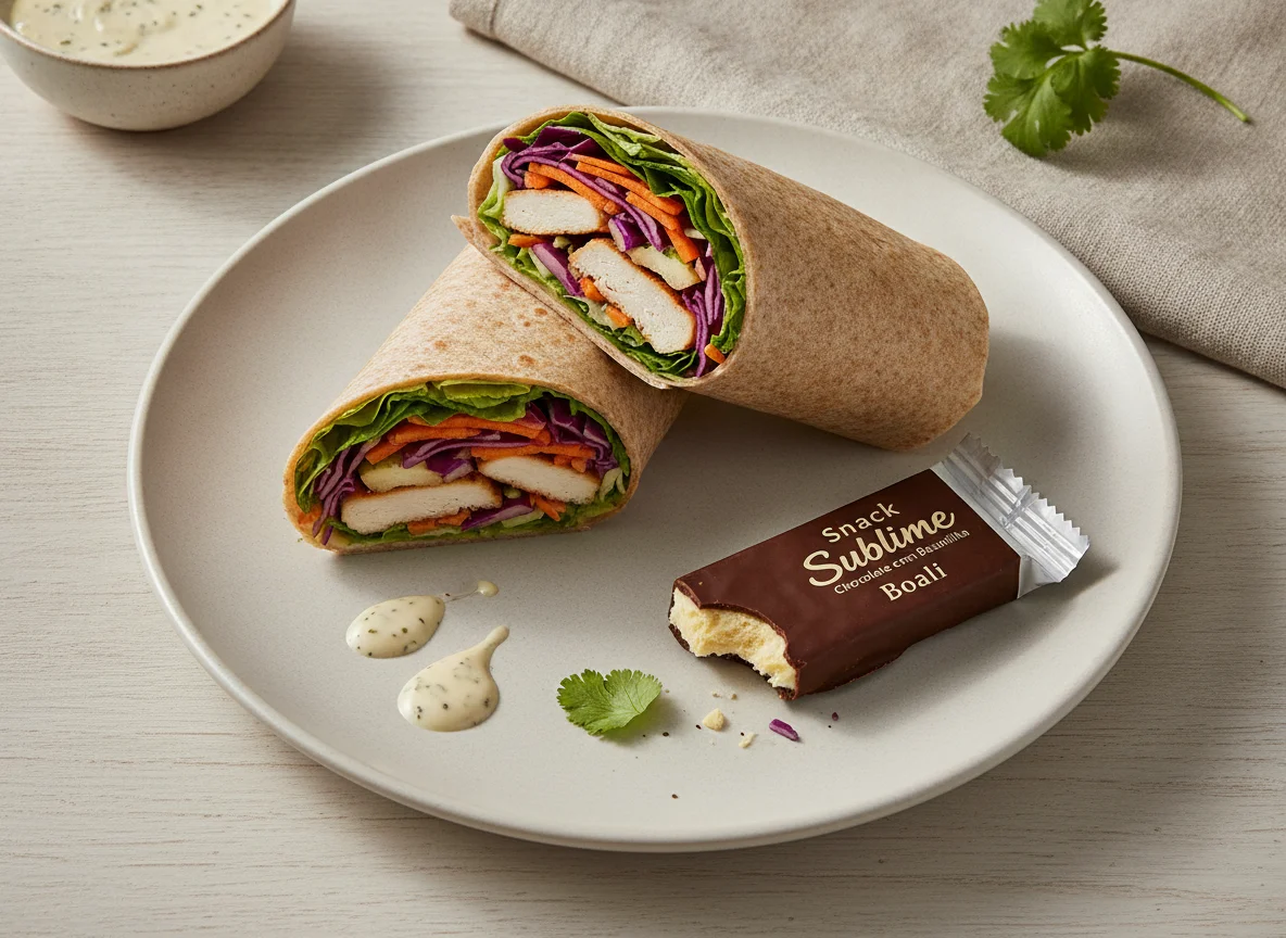 Wrap de Frango com Salada e Snack de Chocolate photo