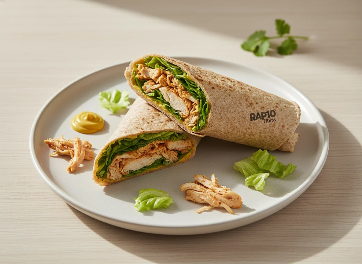 Wrap de frango desfiado com alface e mostarda photo