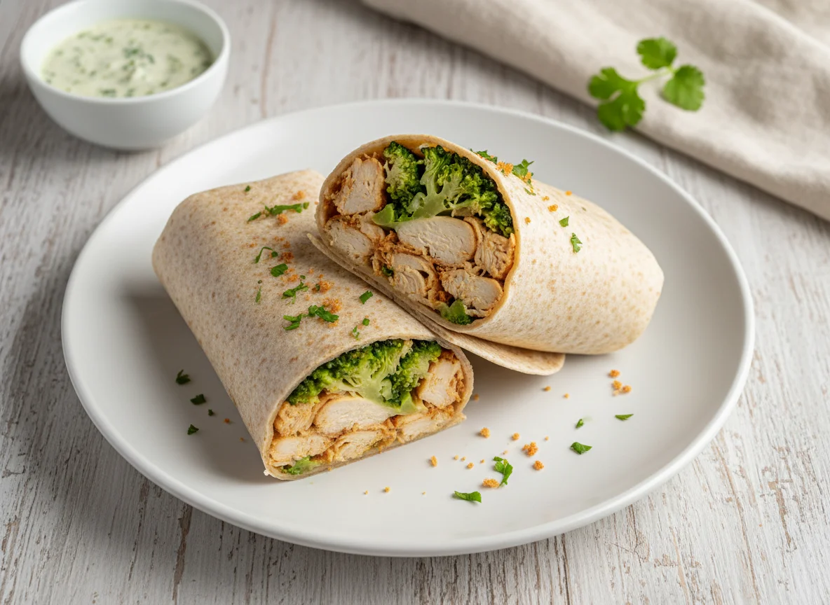 Wrap de frango desfiado com brócolis photo