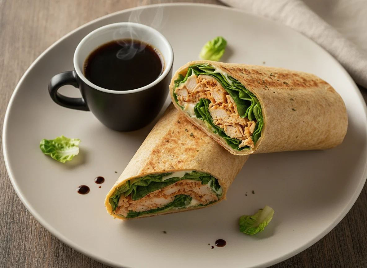 Wrap de frango desfiado com café photo