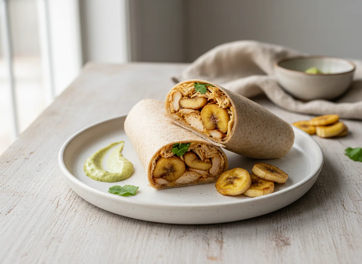 Wrap de frango desfiado e banana assada photo