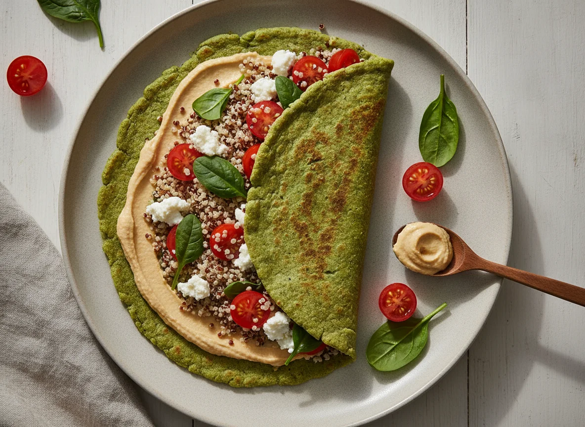 Wrap de massa de espinafre com quinoa e vegetais photo