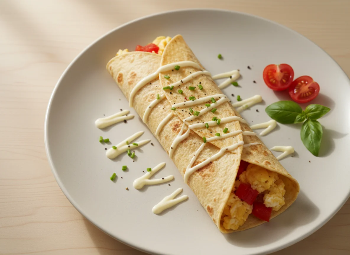 Wrap de Ovos Mexidos com Tomate e Molho photo