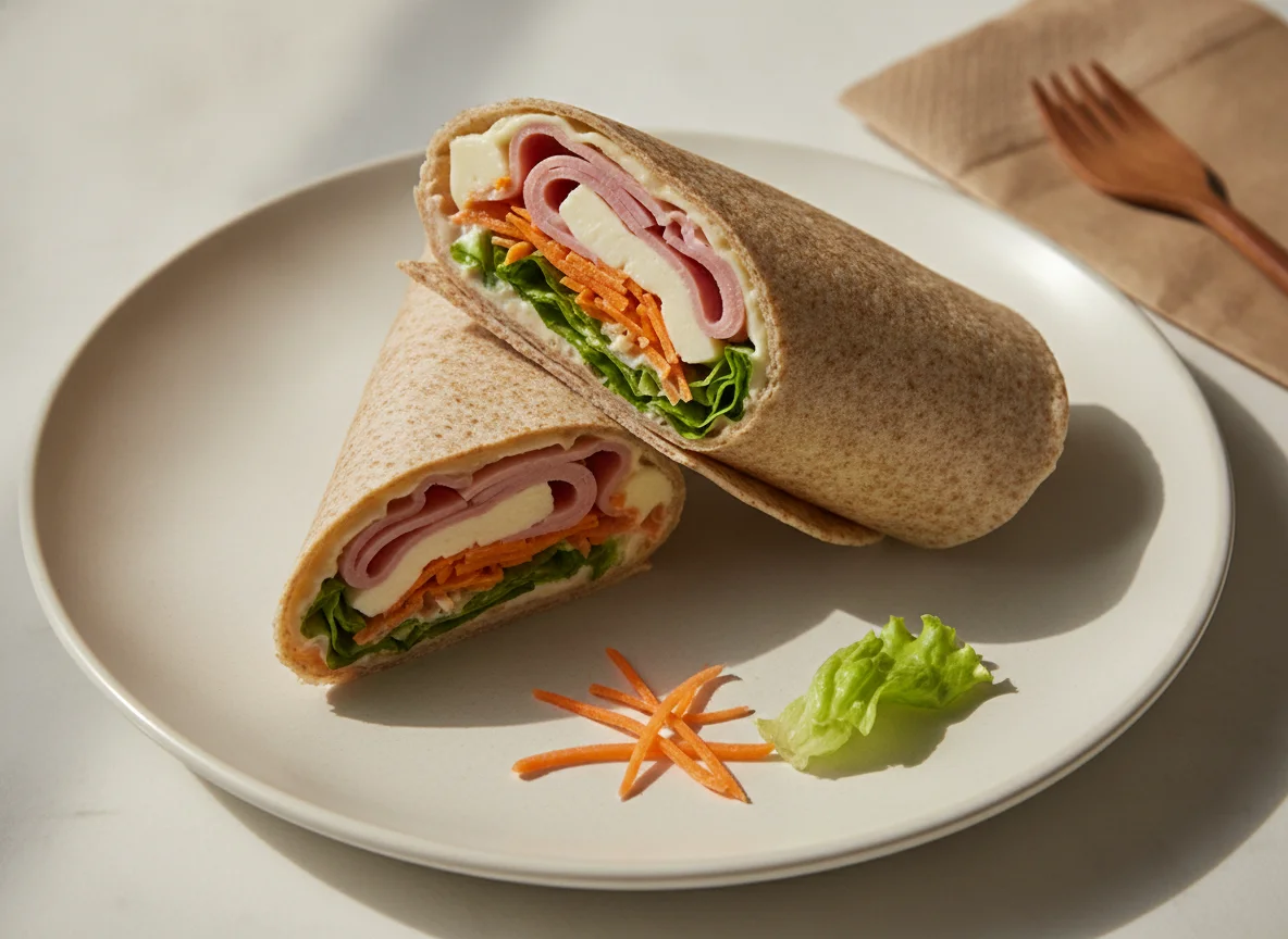 Wrap integral de presunto e queijo com cenoura photo
