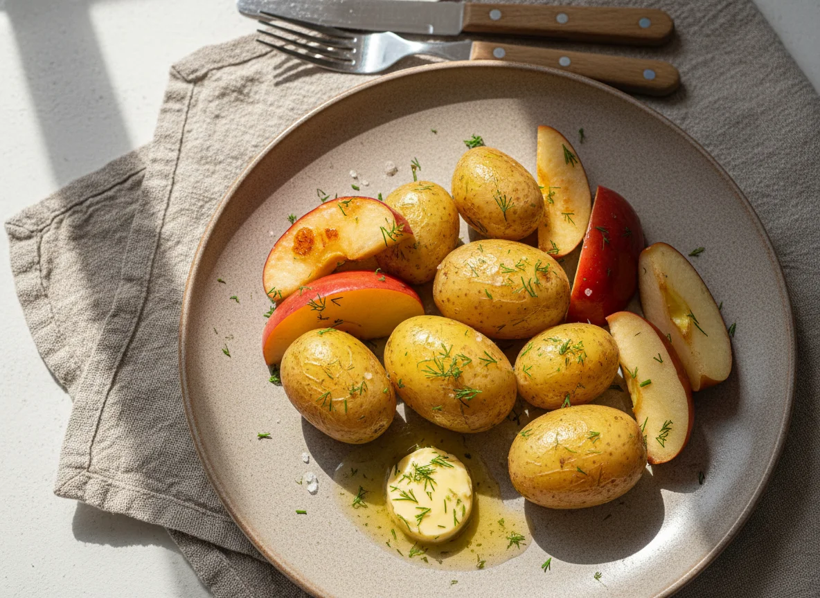 Яблоко и молодой картофель photo