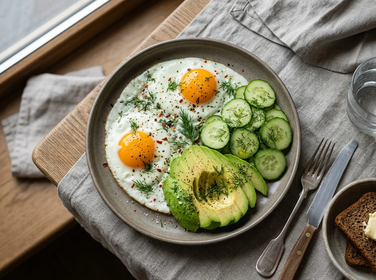 Яичница с авокадо и огурцом photo