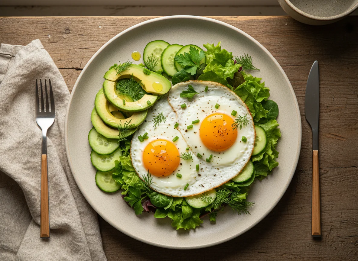 Яичница с авокадо и овощами photo