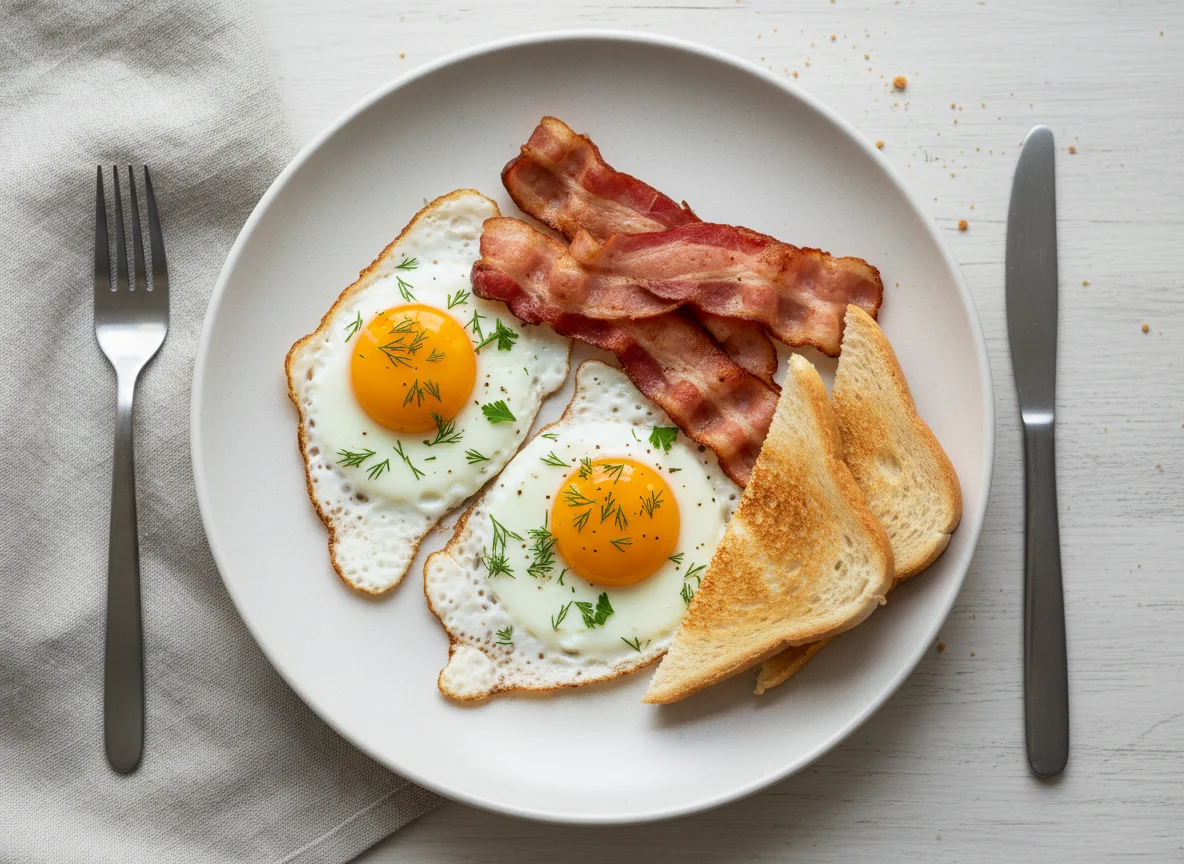 Яичница с беконом и тостом photo