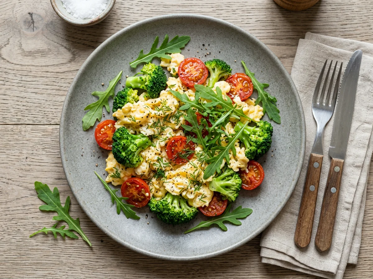 Яичница с брокколи и рукколой photo