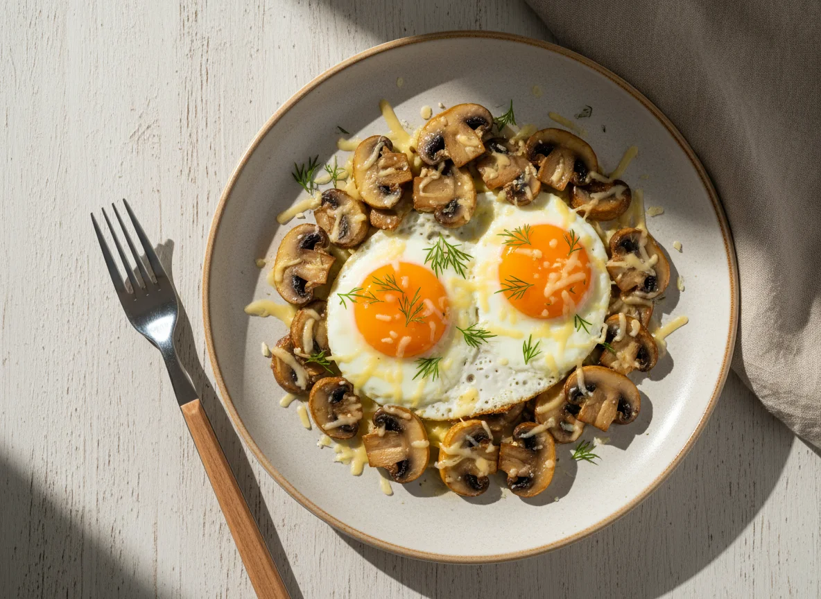 Яичница с грибами и сыром photo