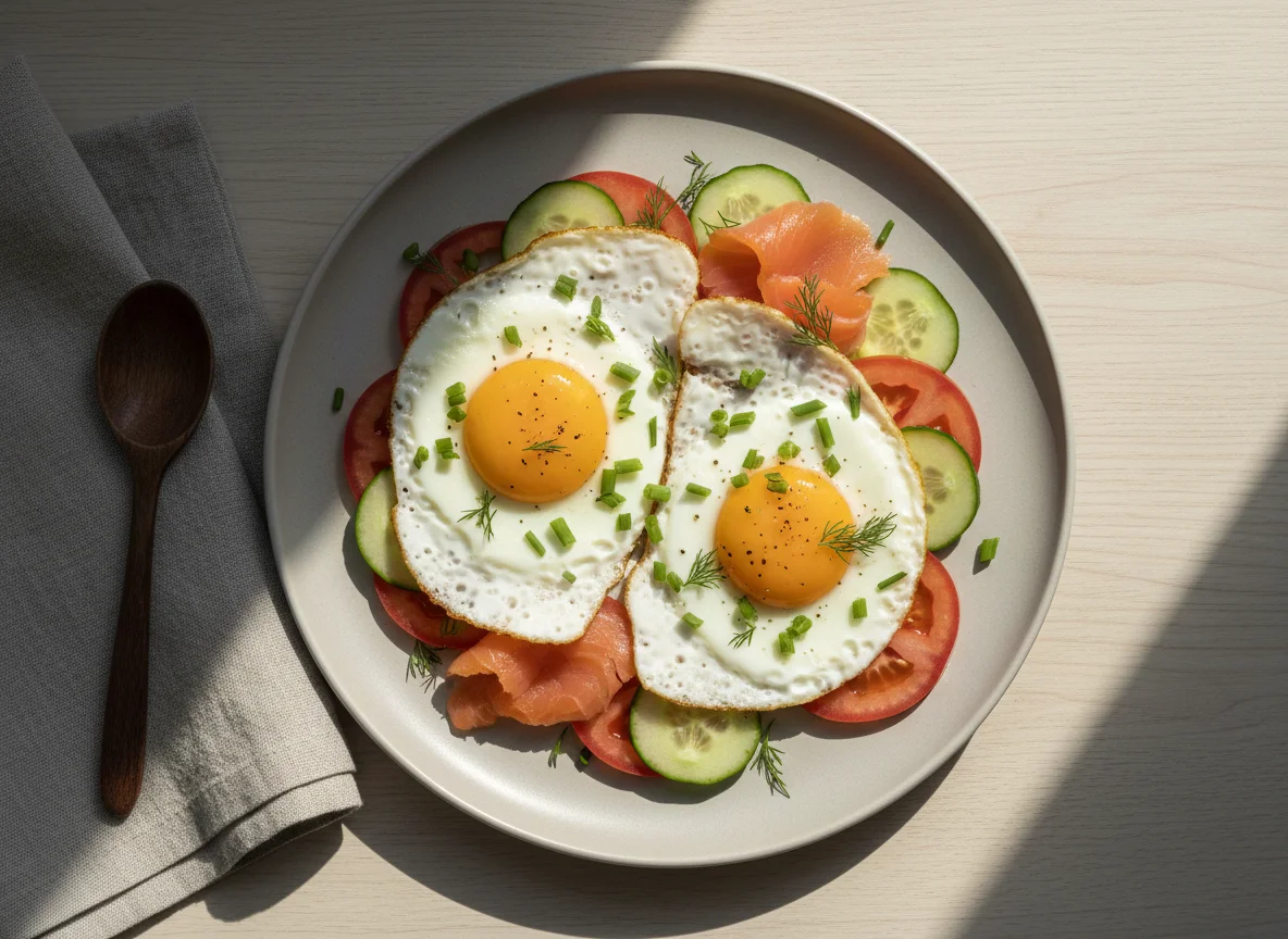 Яичница с лососем и овощами photo