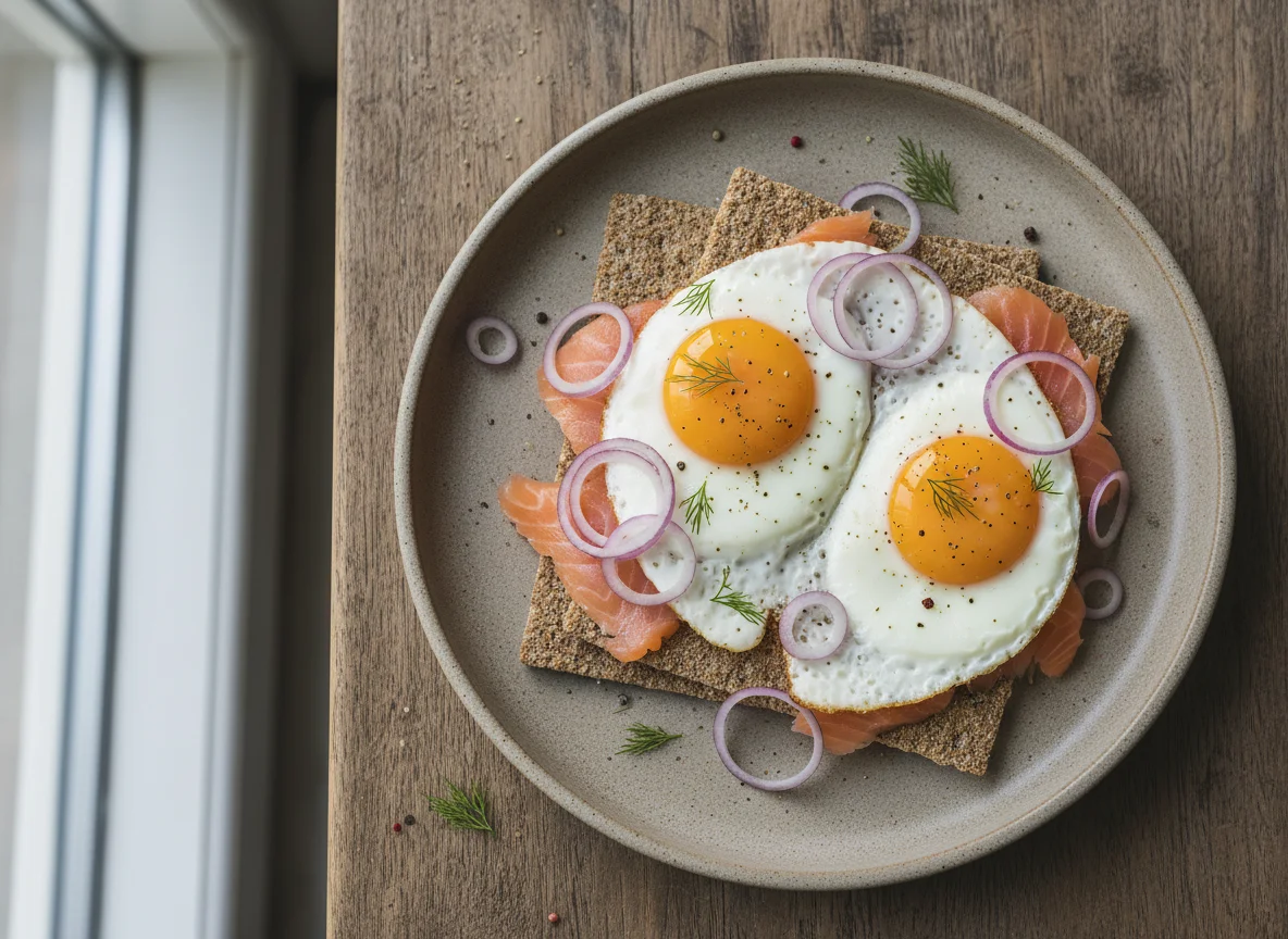 Яичница с лососем на хлебцах photo