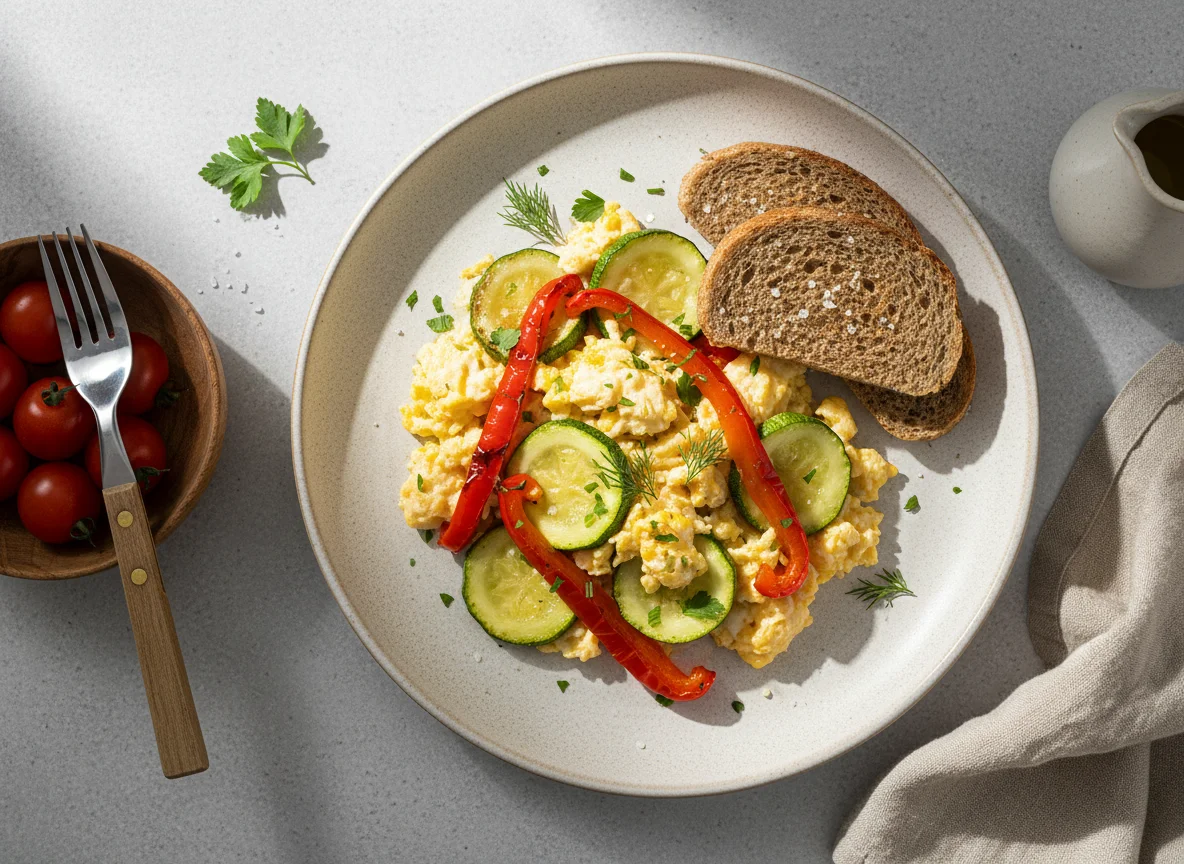 Яичница с овощами photo