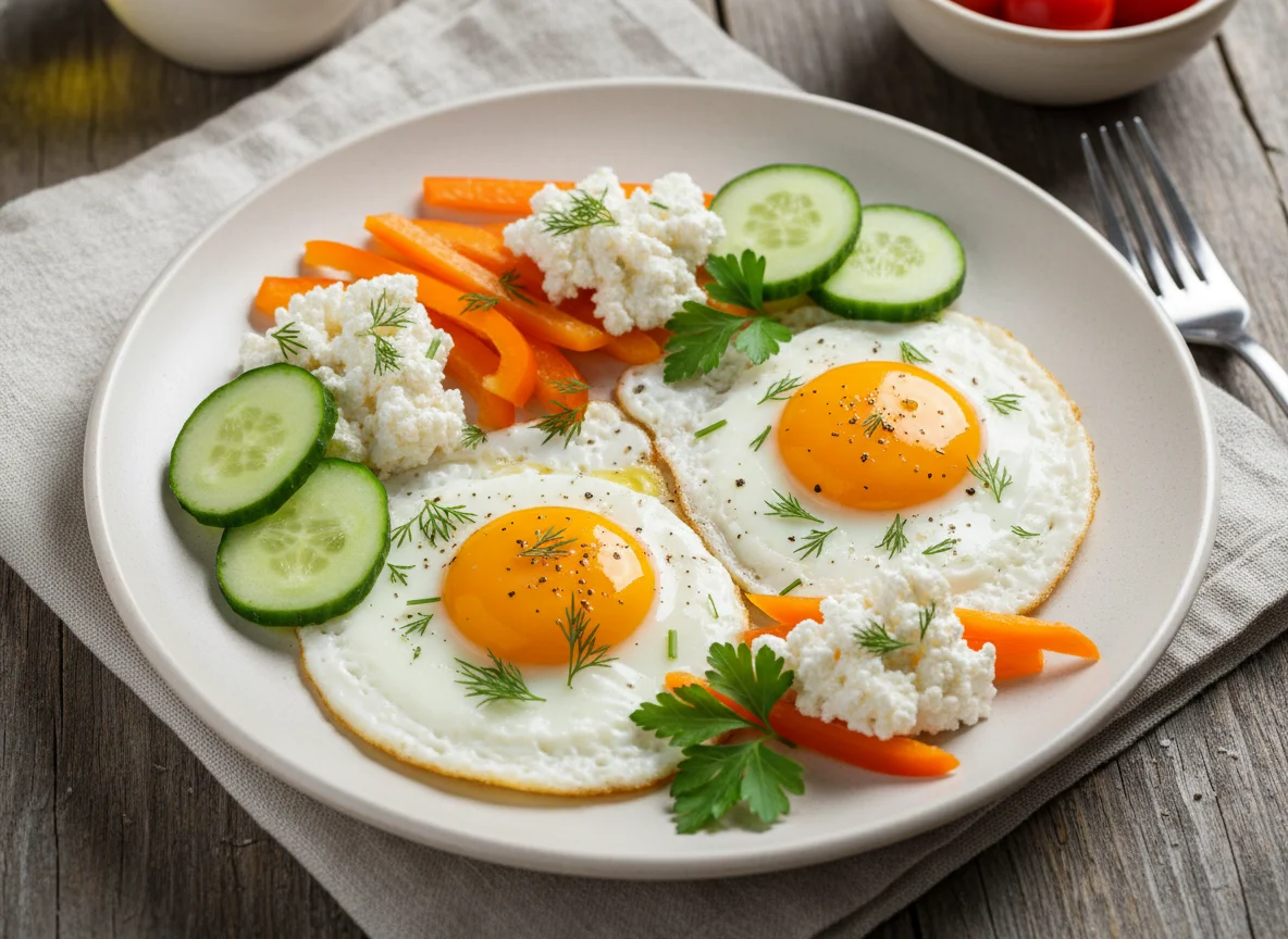 Яичница с овощами и творогом photo