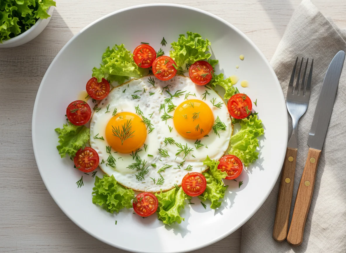 Яичница с овощами и зеленью photo