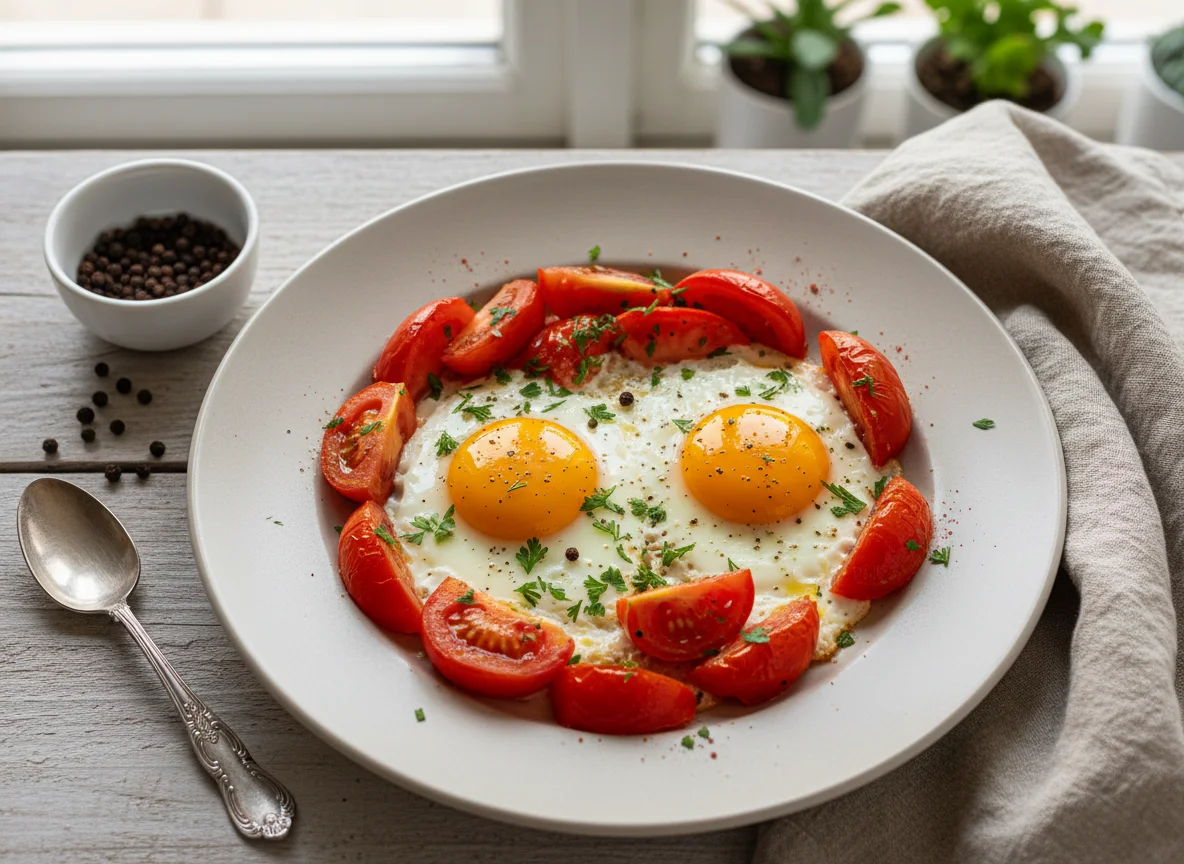 Яичница с помидорами photo