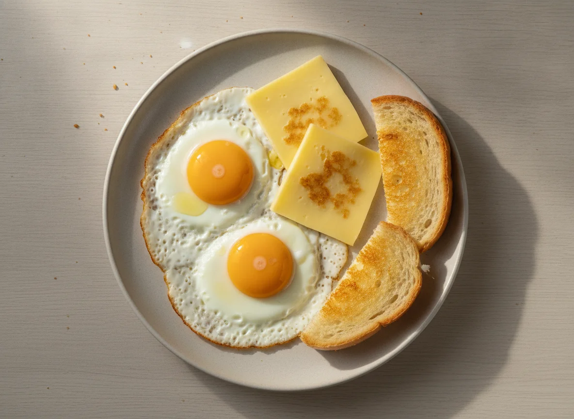 Яичница с сыром и белым хлебом photo
