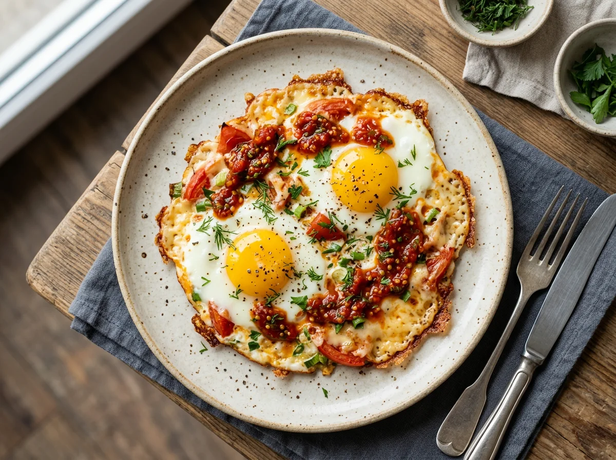 Яичница с сыром и соусом photo