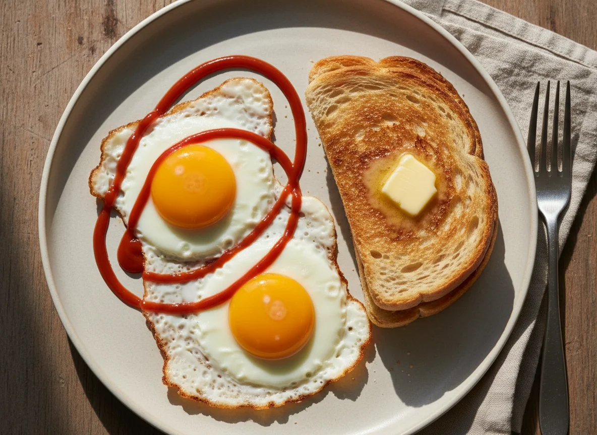 Яичница с тостом и маслом photo