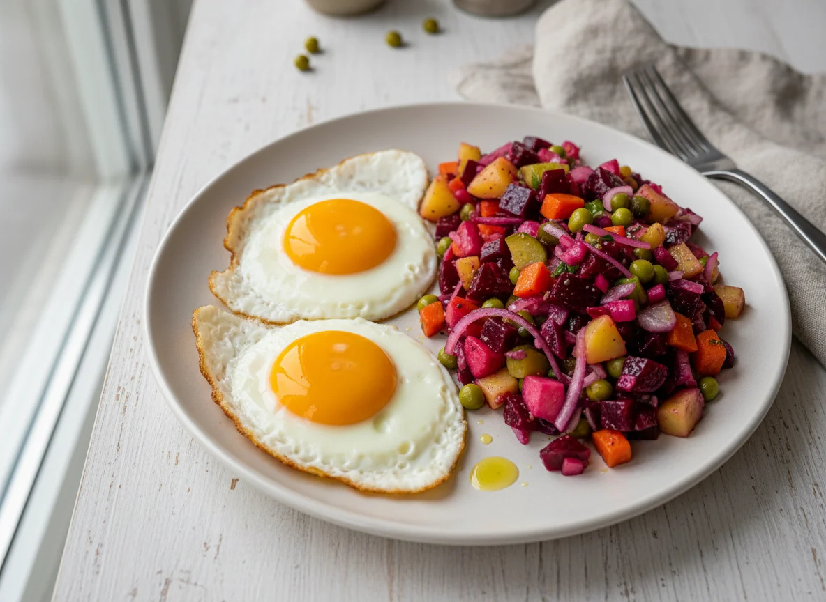 Яичница с винегретом photo