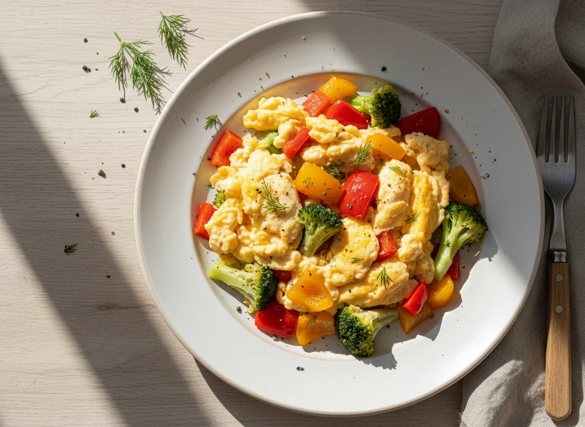 Яичница-болтунья с овощами photo