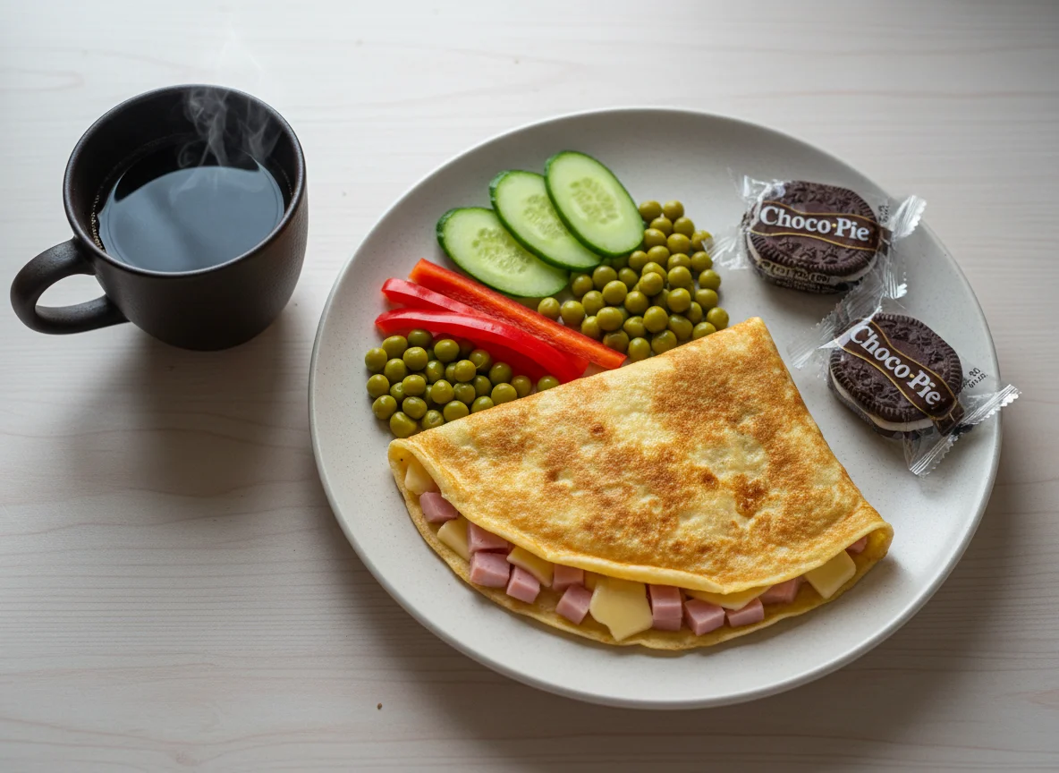 Яичный блин с ветчиной и сыром photo